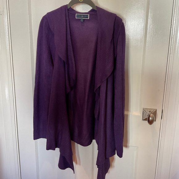 Karen Scott deep Purple  colored cardigan PL, ruffle detailing - Picture 1 of 4